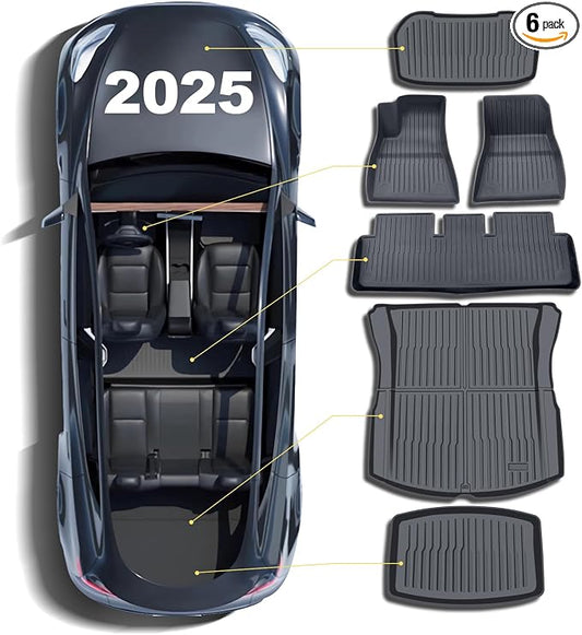 Floor Mats for 2024-2025 Tesla Model 3 Highland, Full Set All-Weather TPE by CHIYLE