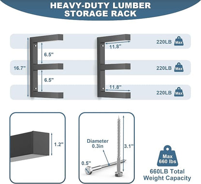 Ultrawall Lumber Storage Rack Wall Mount Wood Storage Racks, Metal Wood - Image 2