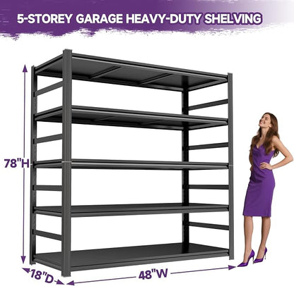 48" W Garage Shelving 3800Lbs Storage Shelves Heavy Duty 5 Tier Adjustable - Image 3