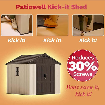 Patiowell 8x8 FT Outdoor Storage Shed, Plastic Shed Resin Garden Tool Shed - Image 3