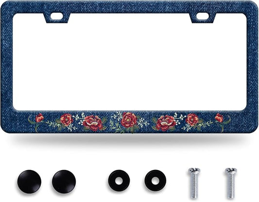 Flower Blue Jean Design License Plate Frame Personalized License Plate by GORSNKYE