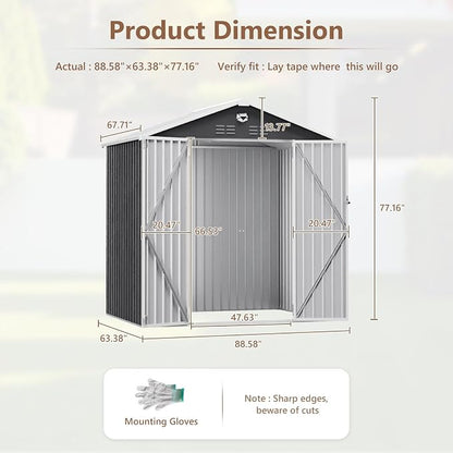 8X6 FT Outdoor Storage Shed, Metal Garden Shed - Image 3