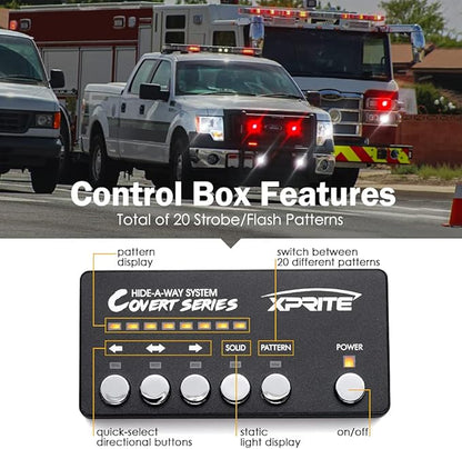 Xprite White Red LED Hideaway Strobe Lights Kit, 20 Flashing Patterns w/Control - Image 4