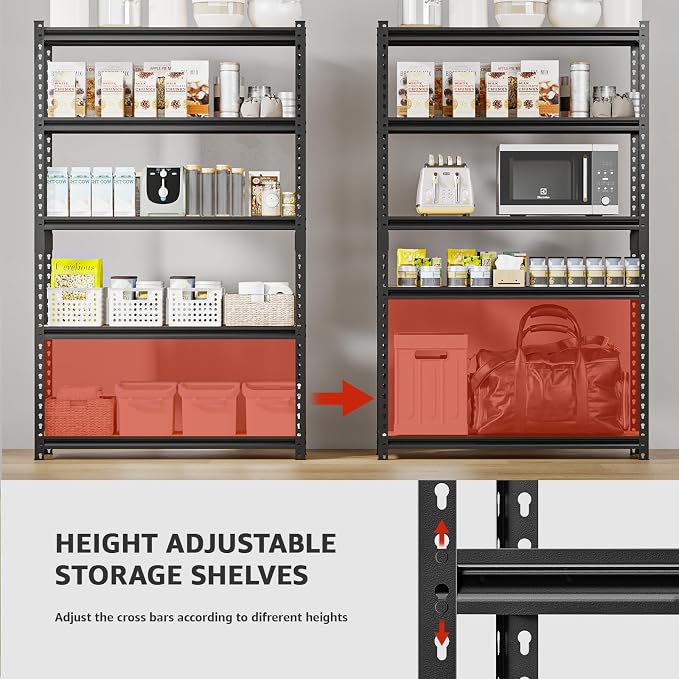 2000LBS Storage Shelves 5 Tier Garage Shelving Heavy Duty, Adjustable Metal - Image 5