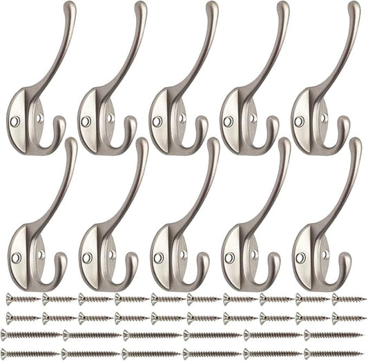 IBosins 10 Pack Heavy Duty Dual Coat Hooks Wall Mounted by IBosins