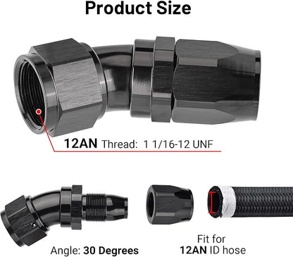 EVIL ENERGY 12AN 30 Degree One Piece Full Flow Hose End Fitting Swivel - Image 2