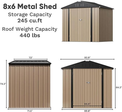 Greesum 8×6FT Outdoor Storage Shed, Metal Patio Storaged Sheds - Image 3