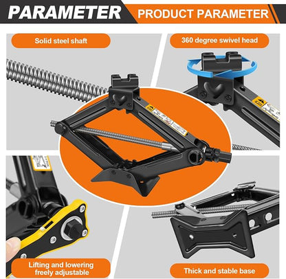 Car Jack Kit - Scissor Car Jack Max 2 Ton Capacity Portable Emergency Tire - Image 3
