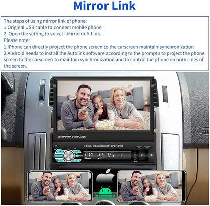 Hikity Carplay Single Din Car Stereo, 7 Inch Flip Out Touch Screen Car Radio - Image 3