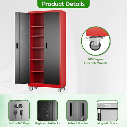 Garage Storage Cabinet with Pegboard and 5 Adjustable Shelves, Tool Storage - Image 7