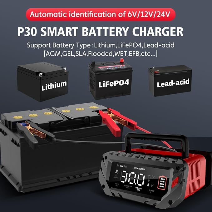 30 Amp Lithium Battery Charger, 6V10A/12V30A/24V16A Lifepo4, Lead-Acid Smart - Image 3