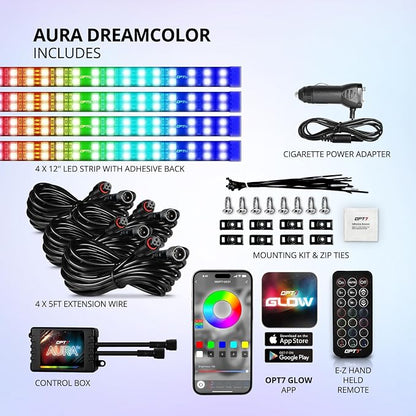 OPT7 Aura DreamColor Interior Light Strips, Underdash Ambient Lighting Universal - Image 9