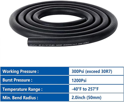 LokoCar Rubber Fuel Hose Line Push Lock 3/16" ID SAE 30R7 NBR 5ft 300PSI Black - Image 5