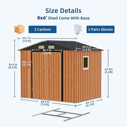 8x6FT Outdoor Storage Shed, Metal Garden Shed - Image 3