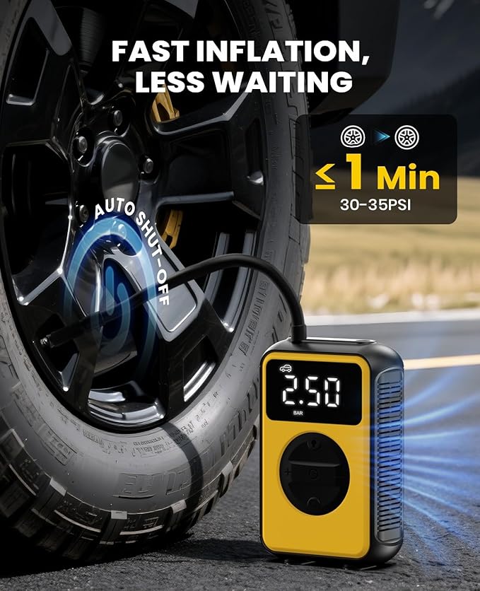 Tire Inflator Portable Air Compressor, Dual Pressure-150PSI High Pressure Mode - Image 2