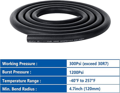 LokoCar Rubber Fuel Hose Line Push Lock 1/2" ID SAE 30R7 NBR 5ft 300PSI Black - Image 6