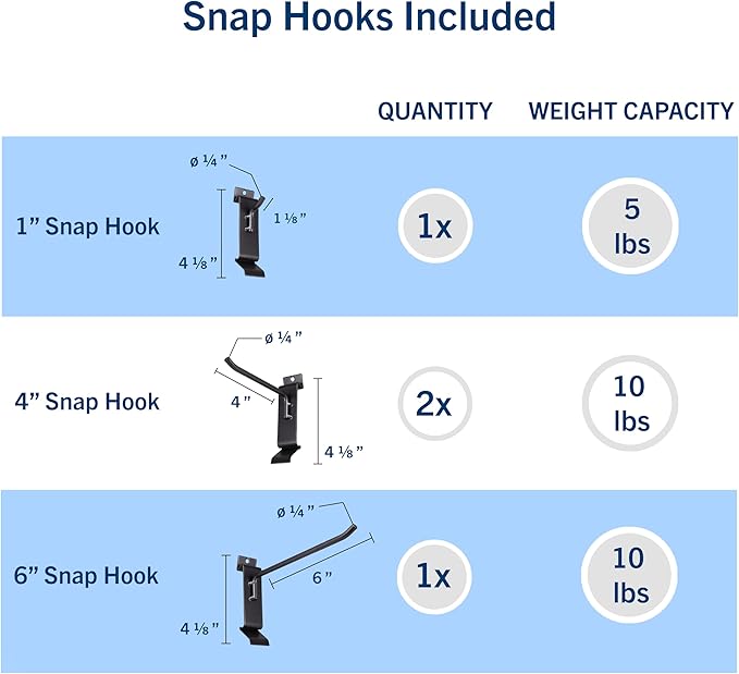 8 Pack Heavy Duty Slatwall Hooks, Snap & Heavy-Duty Hooks Mix, Organize Garage - Image 6