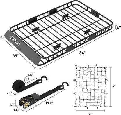 WILDROAD Car Roof Cargo Carrier Combo of Upgraded 64"x 39"x 4" Roof Rack Cargo - Image 6