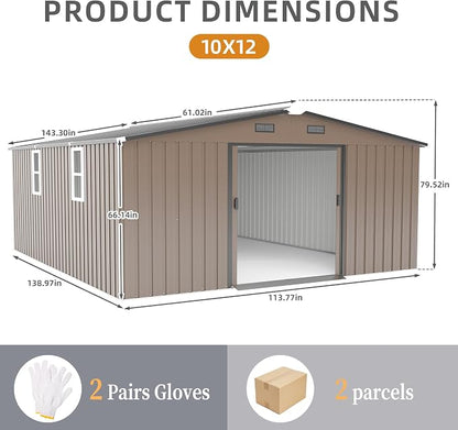 12 x 10 FT Outdoor Storage Shed, Metal Garden Tool Shed - Image 9