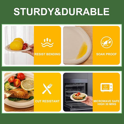 WELLIFE 100% Compostable Paper Plates 7 Inch, Biodegradable Bagasse, - Image 3