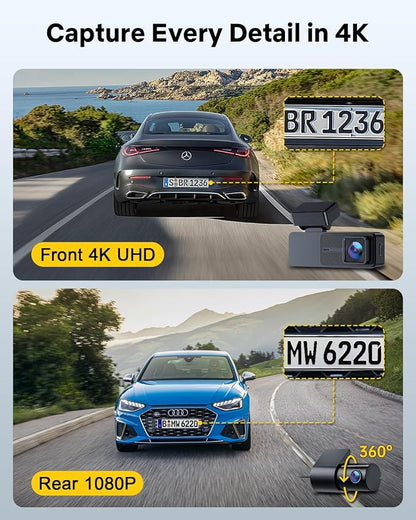 GKU Dash Cam Front and Rear, 3.18'' Touchscreen, 4K+1080P Dashcam, Built-in GPS - Image 2