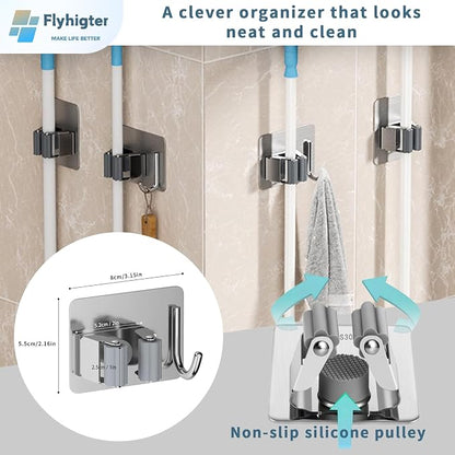 8 Pack Stainless Steel Mop Clips – Heavy Duty Wall Mounted Broom Holders - Image 2