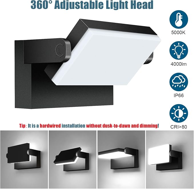 40W LED Wall Light, 4000LM 5000K 360° Wide-Angle Exterior Wall Floodlights - Image 4