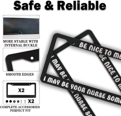 License Plate Frames Black and White License Plate Frame Be Nice to Me I May Be - Image 4
