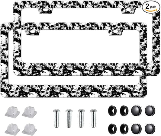 2Pack of Skull License Plate Frames Horror Skull Car Decor Accessories by Unknown