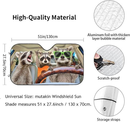 Raccoon Driving Car Windshield Sunshade Front Window Sun Visor Protector - Image 3