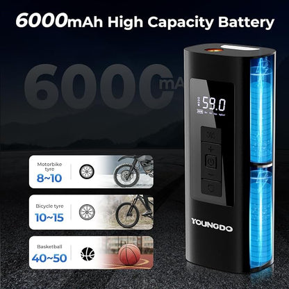 YOUNGDO Tire Inflator Portable Air Compressor, 150 PSI & 6000mAh, Tire Inflator - Image 3