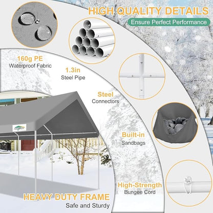 COBIZI Carport 12x20ft Heavy Duty Portable Garage, 2.0 Powder Coated Frame - Image 3