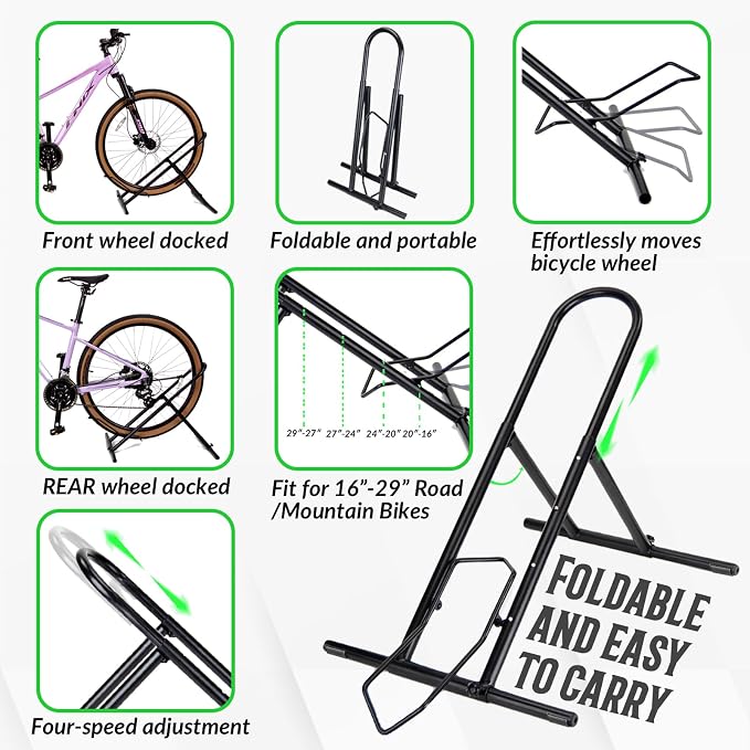 Folding Bike Floor Stand Rack, Portable Storage Bicycle Parking Rack - Image 8
