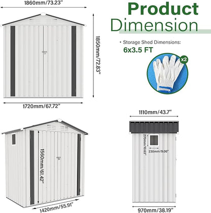 6 x 4 FT Outdoor Storage Metal Shed, Bike Garden Tool Shed - Image 9