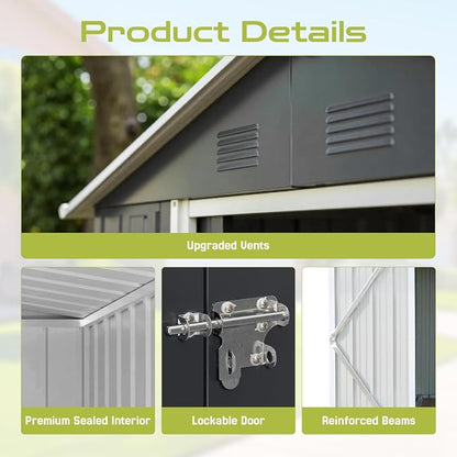 10 x 8 FT Outdoor Storage Metal Shed, Bike Garden Tool Shed - Image 7