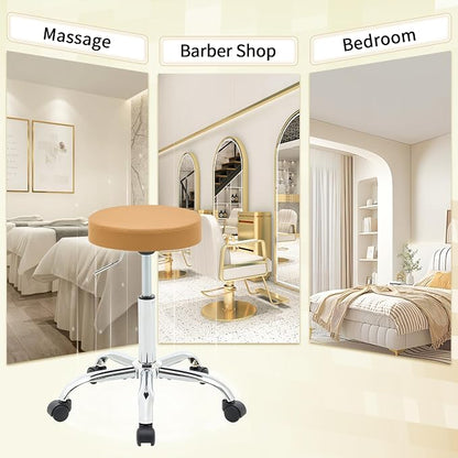 Rolling Massage Chair, Adjustable Hair Cutting Stool 19.5’’-26.6’’, Camel Brown - Image 6