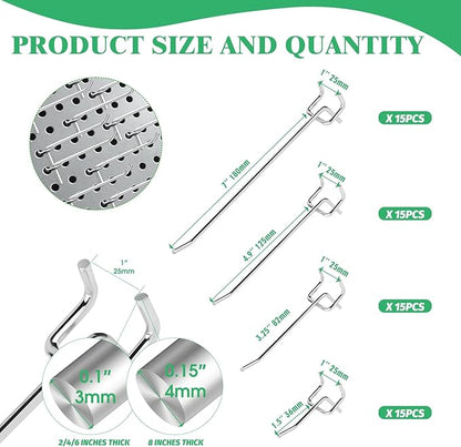60Pcs 2" 4" 6" 8" Pegboard Hooks Assortment Set, Metal Peg Board Hooks - Image 2
