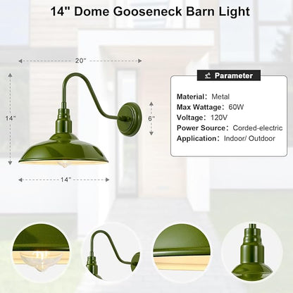 14in Outdoor Gooseneck Lights for Farmhouse, Barn Style Goose Neck Wall Light - Image 7