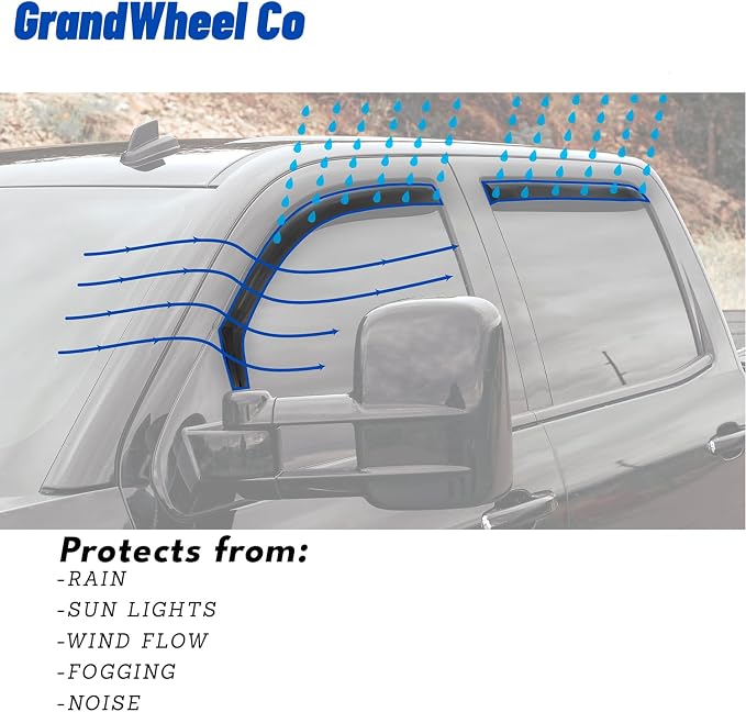 GrandWheel Co Smoke Tinted in-Channel Side Window Vent Visor Deflectors Rain - Image 8