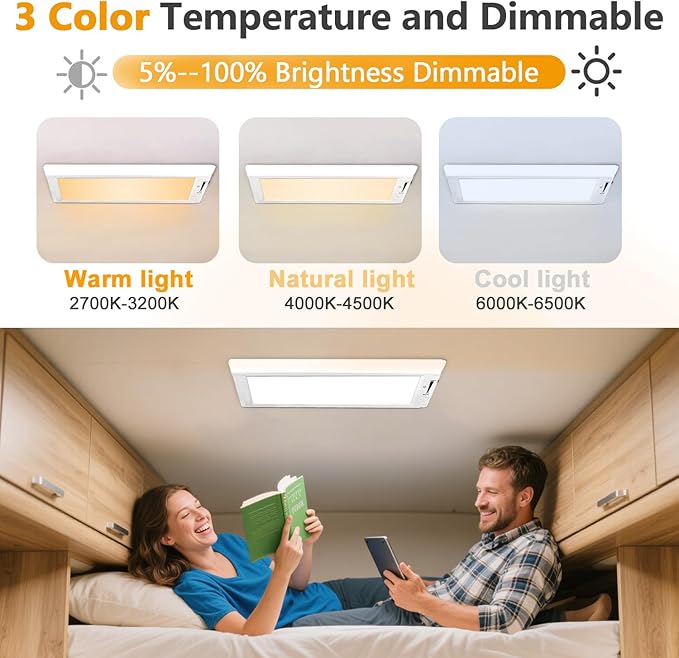 2 Pack RV Lights Interior, 3 Color RV LED Super Bright Fixture, 12V RV Ceiling - Image 3