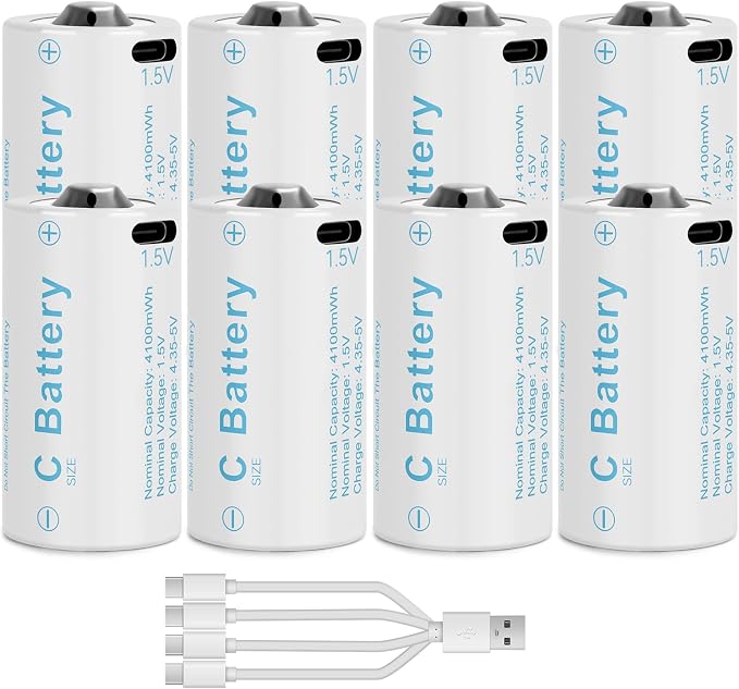 Rechargeable Lithium C Battery 8 Pack, Batteries c Size，Long Lasting1.5V C by Unknown