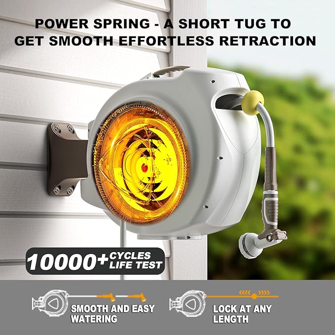 Retractable Garden Hose Reel, 5/8 in 100+6 ft, Heavy Duty Wall Mounted Water - Image 3