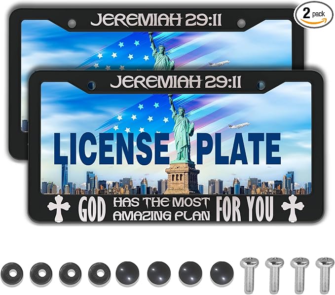 Plate Cover for Car Black and White License Plate Frames Jeremiah 29:11 God Has by Unknown