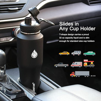 SENDESTAR Water Bottle 32oz, 2 Lids, Wide Mouth Stainless Steel Vacuum - Image 3