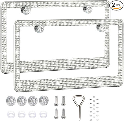 2 Pack License Plate Frames for Women, Sparkly Rhinestone Diamond Car by Unknown