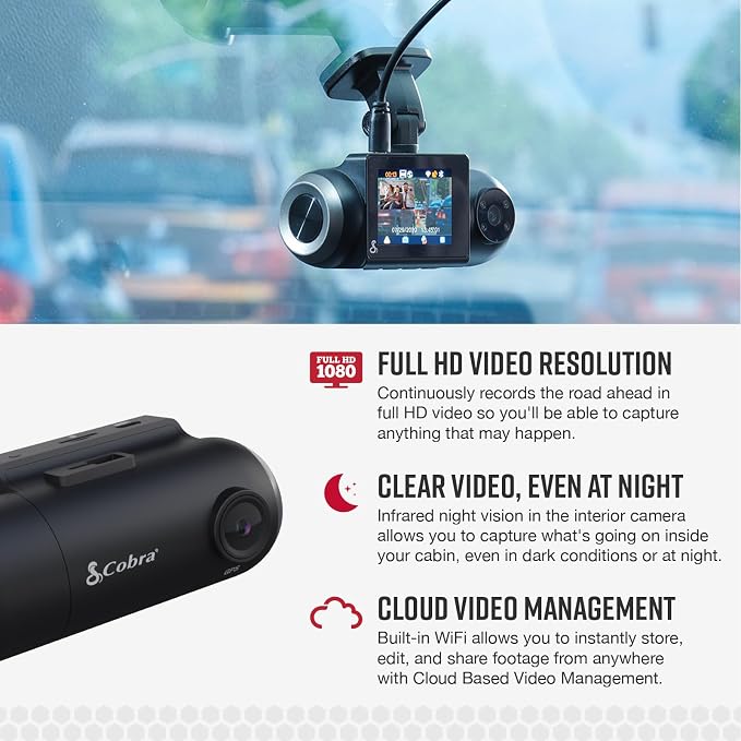 Cobra RAD 480i Radar Detector & SC 201 Smart Dash Cam + 2.5A OBD Port to Micro - Image 4