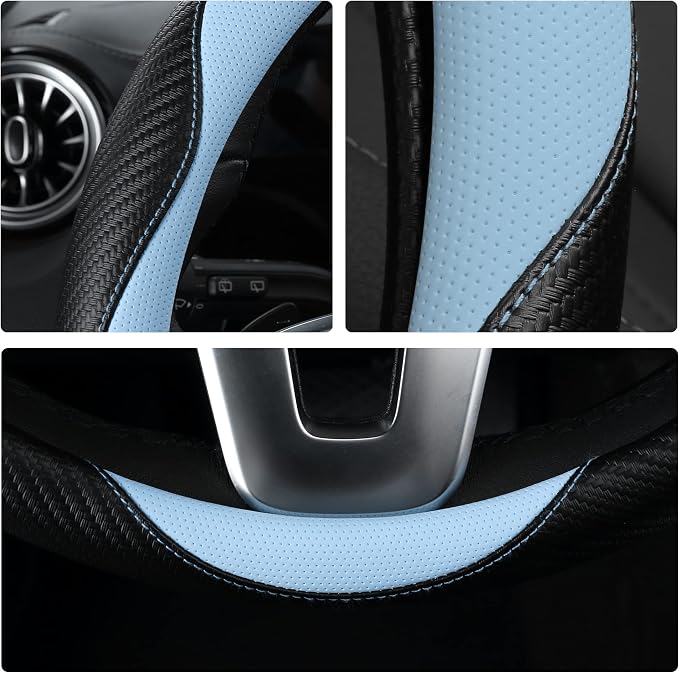 Car Steering Wheel Covers for Women Girl Padded Carbon Fiber PU Leather Cute - Image 6
