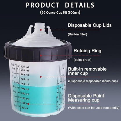 Disposable Paint Mixing Cup Kit, HVLP Paint Sprayer Gun Mixing Cups 20 Ounce Kit - Image 4