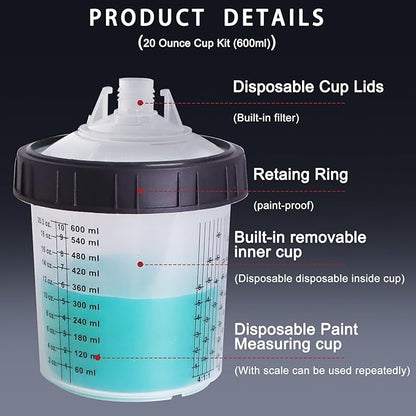 Disposable Paint Mixing Cup 20 Ounce Kit, HVLP Paint Sprayer Gun Mixing Cups - Image 7