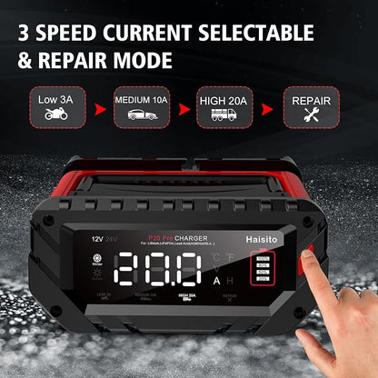 Haisito 20 Amp Lithium Battery Charger, 12V and 24V Lifepo4, Lead-Acid Portable - Image 2
